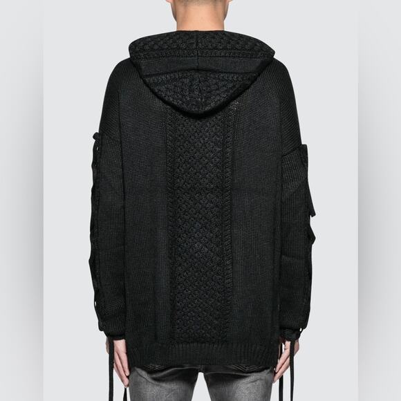 Stampd Harbor Hooded Sweater Cable-Knit Pullover Alpaca Wool Black Size L - Picture 6 of 16